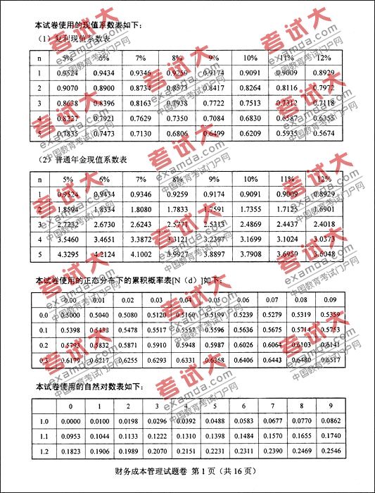 2009年注冊會計師財務(wù)成本管理真題及答案