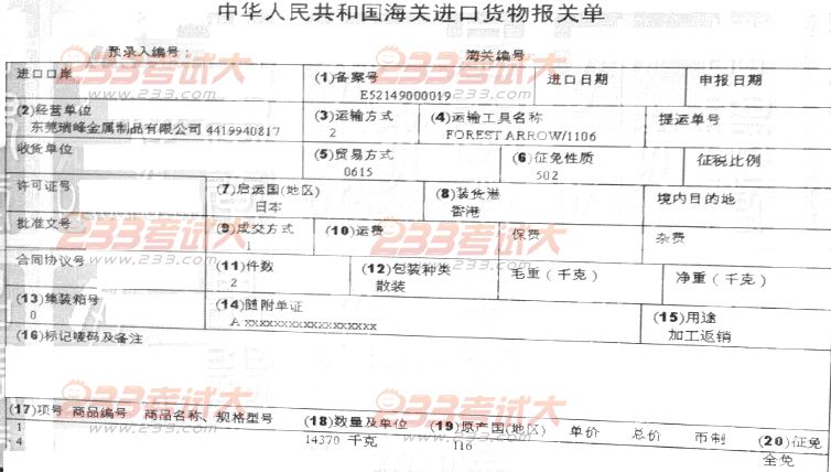報關員考試試題及答案