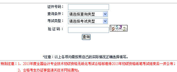 湖南2013年初級會計職稱無紙化考試成績查詢入口