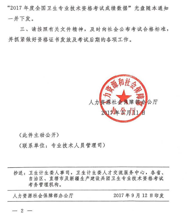2017年衛生資格考試合格分數線確定為60分